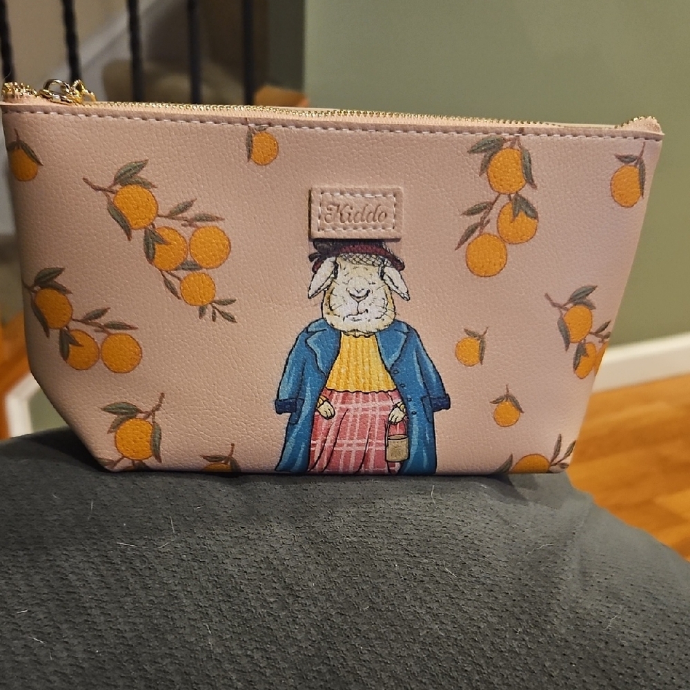 Pink Pouch with Rabbit and Orange Design
